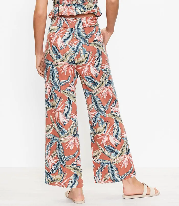 LOFT Petite Pull On Wide Leg Pants In Birds Of Paradise Linen Blend Rich Chestnut Women Petite Pants