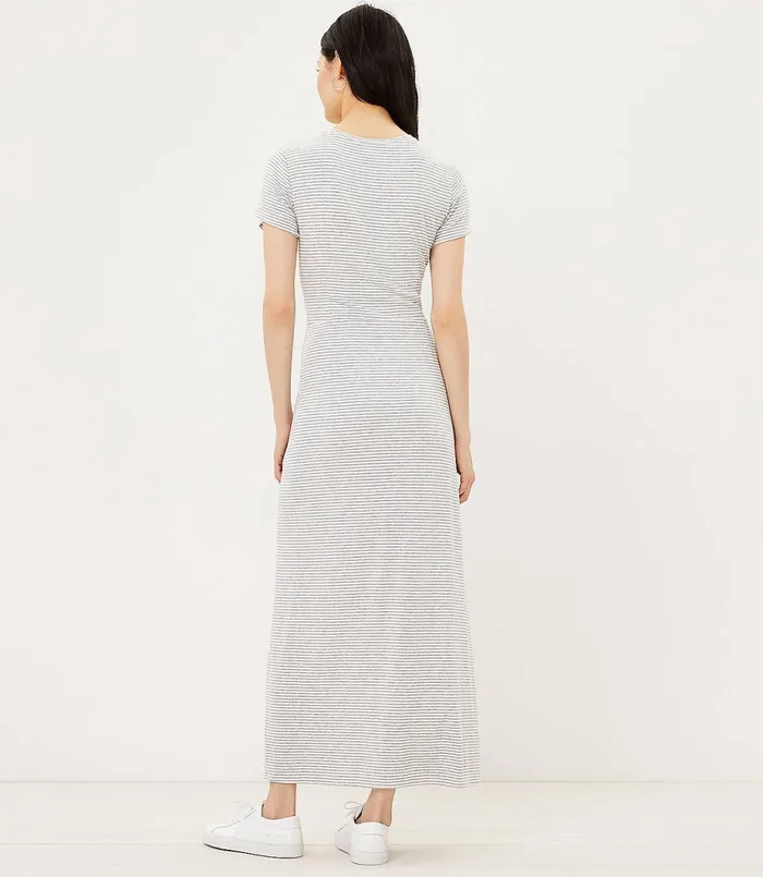 LOFT Petite Striped Twist Maxi Dress Whisper White Women Petite Dresses