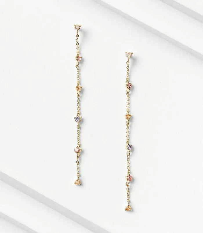LOFT Rainbow Pave Linear Earrings Gold Women Jewelry