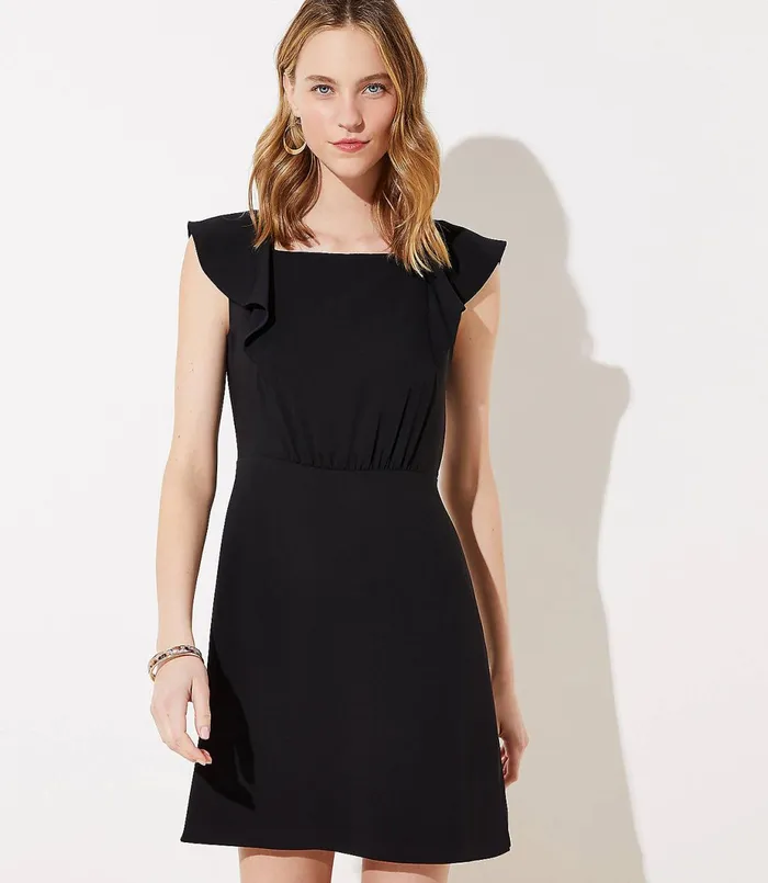 LOFT Ruffle Shift Dress Black Women Work Dresses
