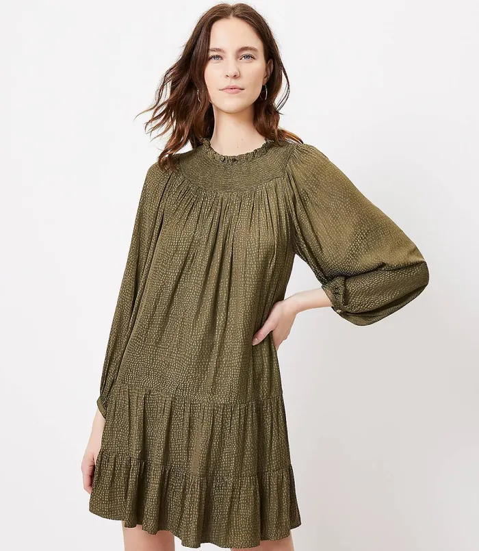 LOFT Smocked Yoke Swing Dress Fresh Ivy Women Swing Dresses