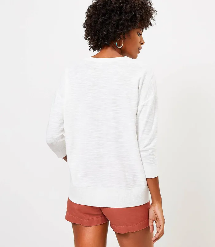LOFT Split Neck Tunic Sweater Pebble Grey Heather Women Sweaters