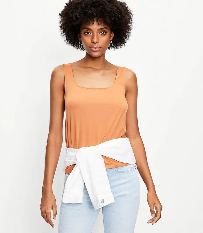 LOFT Square Neck Tank Top Black Women Loungewear