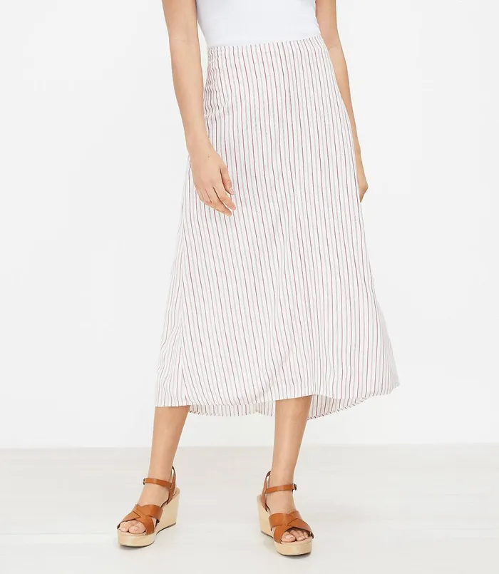 LOFT Striped HiLo Midi Skirt Red Stripe Women Skirts