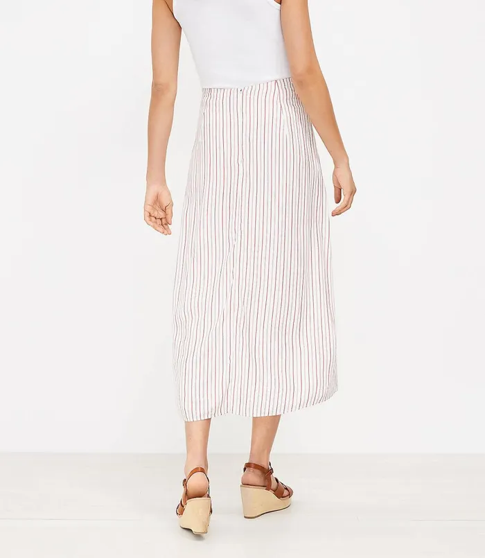 LOFT Striped HiLo Midi Skirt Red Stripe Women Skirts
