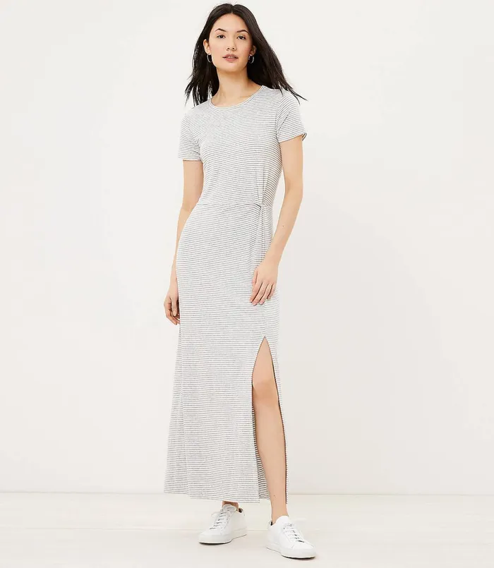 LOFT Striped Twist Maxi Dress Whisper White Women Midi and Maxi