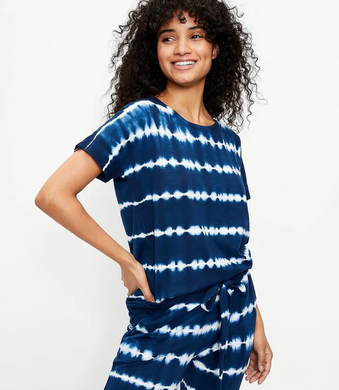 LOFT Tie Dye Striped Pajama Tee Forever Navy Women Sleepwear