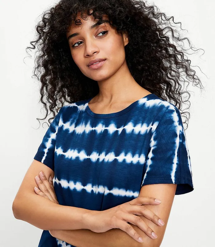 LOFT Tie Dye Striped Pajama Tee Forever Navy Women Sleepwear