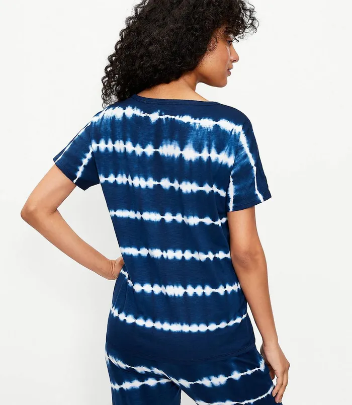 LOFT Tie Dye Striped Pajama Tee Forever Navy Women Sleepwear