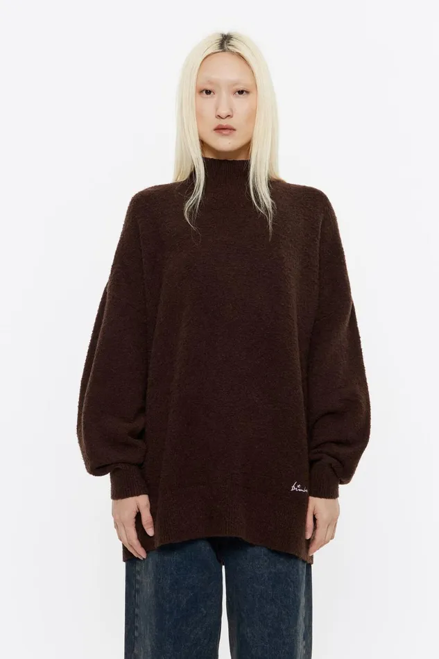 Long Dark Brown Cotton Sweater Dark Brown Women Bimba Y Lola Knitwear