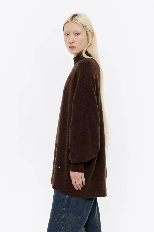 Long Dark Brown Cotton Sweater Dark Brown Women Bimba Y Lola Knitwear Long Dark Brown Cotton Sweater Dark Brown Women Bimba Y Lola Knitwear