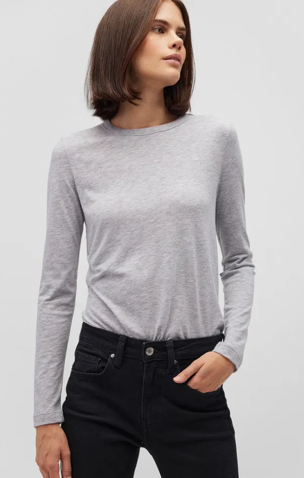 Long Sleeve Crew Neck TShirt In Snow Grey Melange Women Mavi Jeans Tops and TShirts Long Sleeve Crew Neck TShirt In Snow Grey Melange Women Mavi Jeans Tops and TShirts