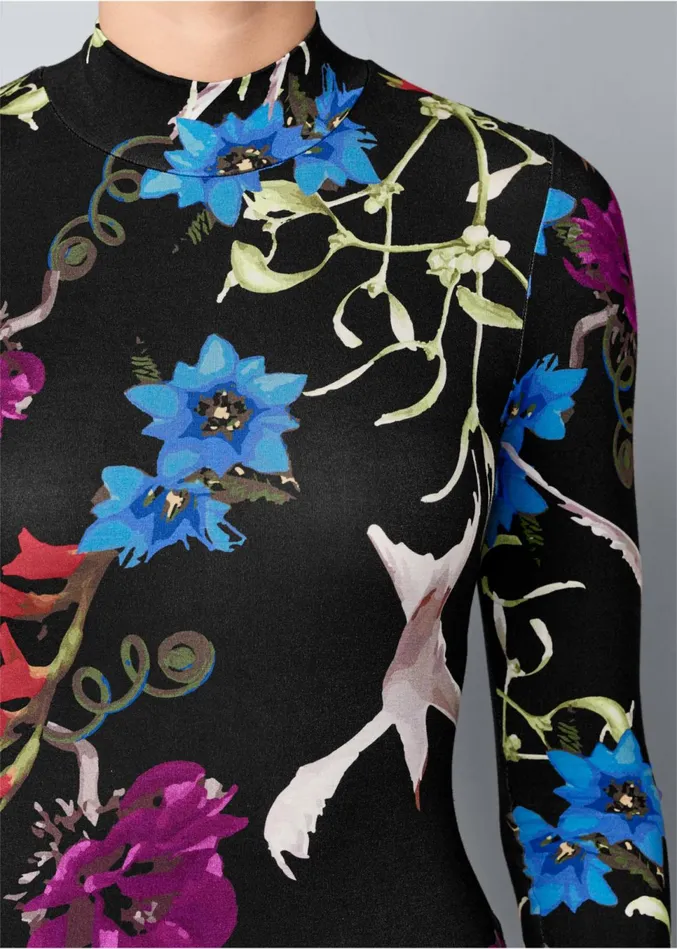 LONG SLEEVE PRINTED DRESS Black Multi Women VENUS Midi Dresses