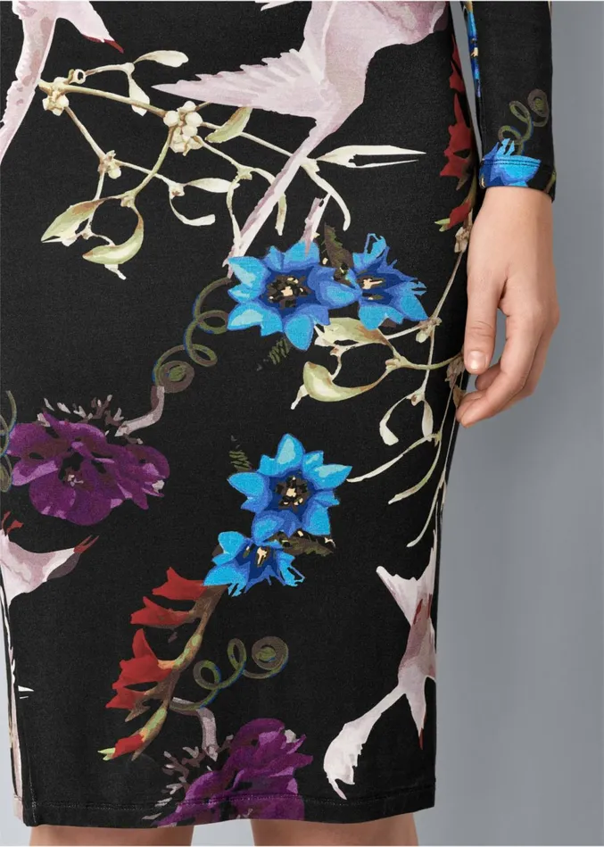 LONG SLEEVE PRINTED DRESS Black Multi Women VENUS Midi Dresses