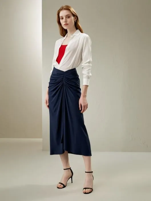 Luxury Tucked Drape Silk Split Maxi Skirt With Pleating Essential Skirt For Any Occasion Women Lilysilk Bottoms