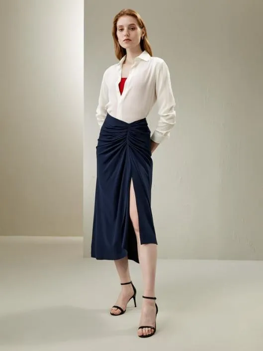 Luxury Tucked Drape Silk Split Maxi Skirt With Pleating Essential Skirt For Any Occasion Women Lilysilk Bottoms