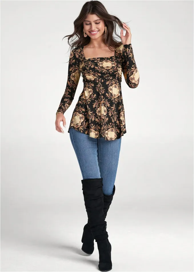 MEDALLION PRINT TOP Black Multi Women VENUS Casual Tops