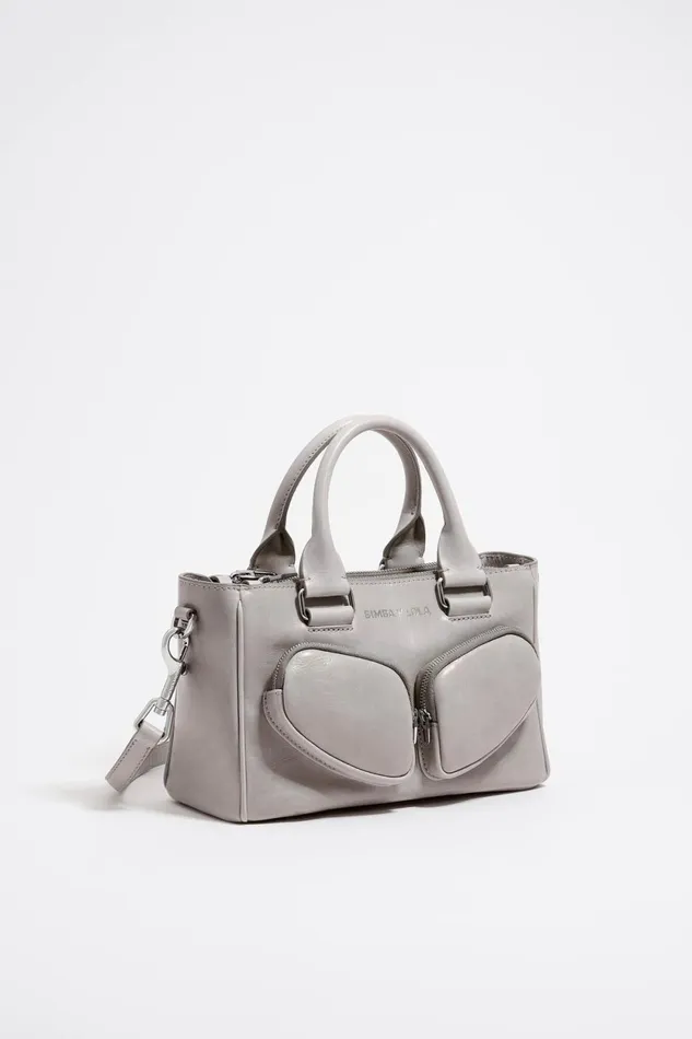 Medium Gray Leather Pocket Tote Bag Greenish Grey Women Bimba Y Lola Crossbody Bags