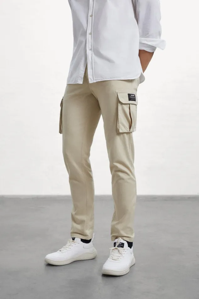 Men Beige Geri Cargo Trousers Ecoalf Trousers