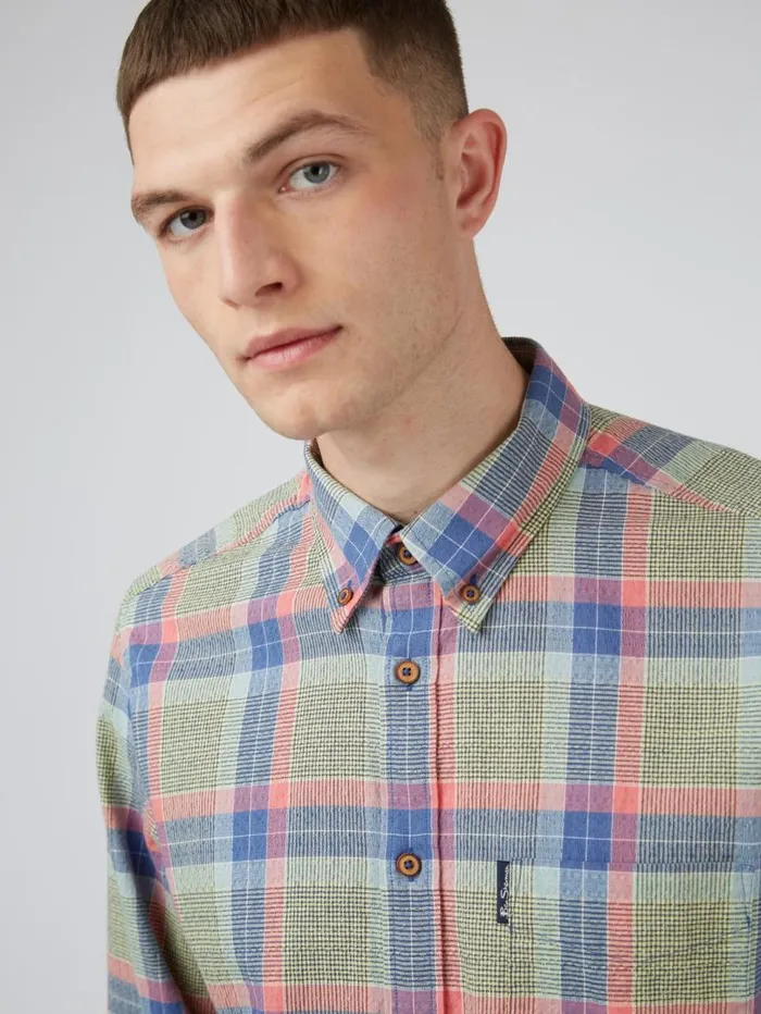 Men Ben Sherman Heritage Check Shirts Pastel Check Seersucker LongSleeve Shirt Men Ben Sherman Heritage Check Shirts Pastel Check Seersucker LongSleeve Shirt