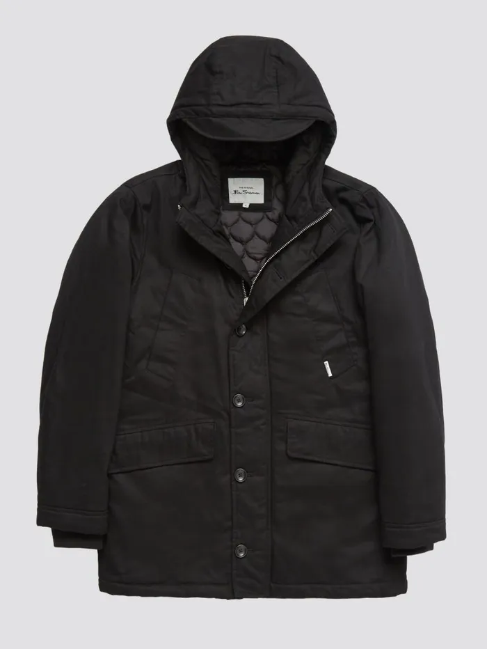 Men Ben Sherman Jackets and Outerwear Water Resistant Smart Parka 8211 Black