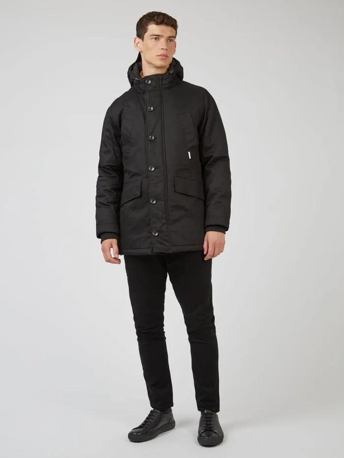 Men Ben Sherman Jackets and Outerwear Water Resistant Smart Parka 8211 Black