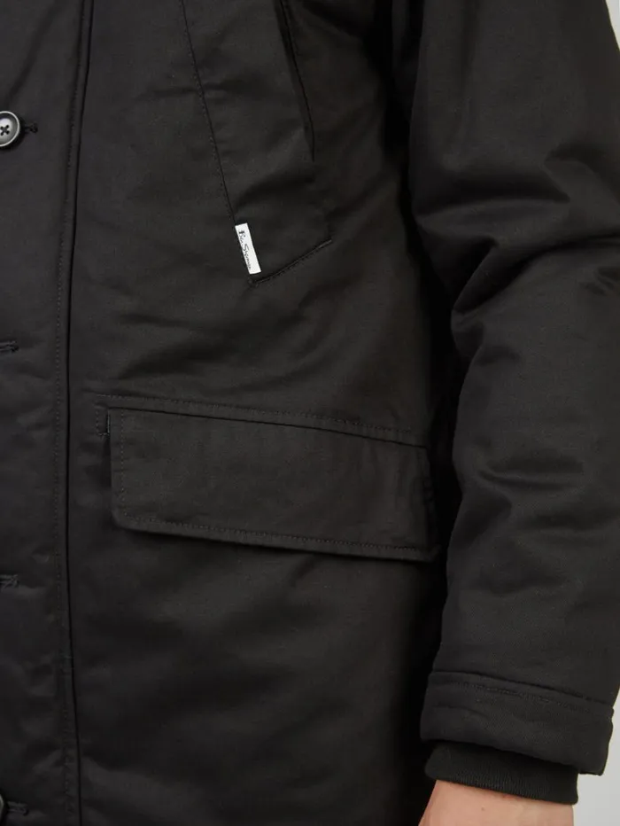 Men Ben Sherman Jackets and Outerwear Water Resistant Smart Parka 8211 Black