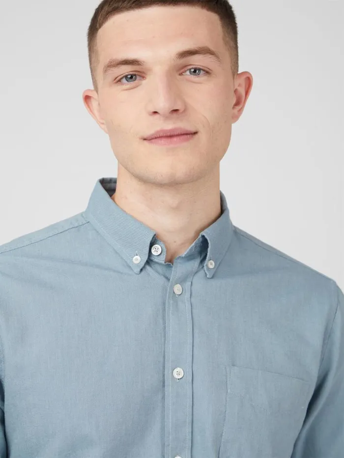 Men Ben Sherman Long Sleeve Shirts Signature Organic Oxford Shirt 8211 Blue Shadow