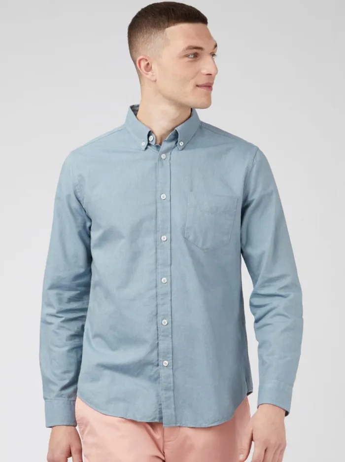 Men Ben Sherman Long Sleeve Shirts Signature Organic Oxford Shirt 8211 Blue Shadow