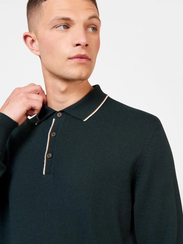 Men Ben Sherman Mod Knit Polos Tipped Merino Knit Polo 8211 Dark Green Men Ben Sherman Mod Knit Polos Tipped Merino Knit Polo 8211 Dark Green