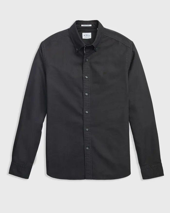 Men Ben Sherman Oxford Shirts Beatnik Oxford Garment Dye Shirt 8211 Washed Black