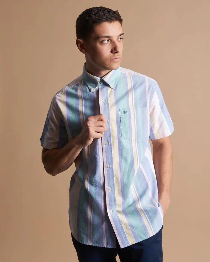 Men Ben Sherman Oxford Shirts Short Sleeve Brighton Oxford Organic Stripe Shirt Men Ben Sherman Oxford Shirts Short Sleeve Brighton Oxford Organic Stripe Shirt