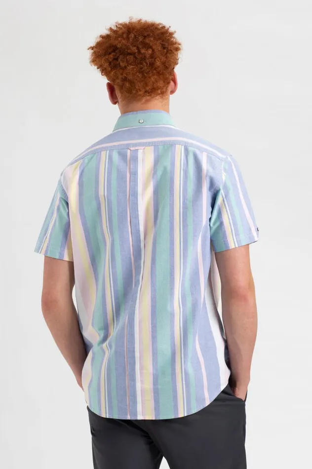 Men Ben Sherman Oxford Shirts Short Sleeve Brighton Oxford Organic Stripe Shirt