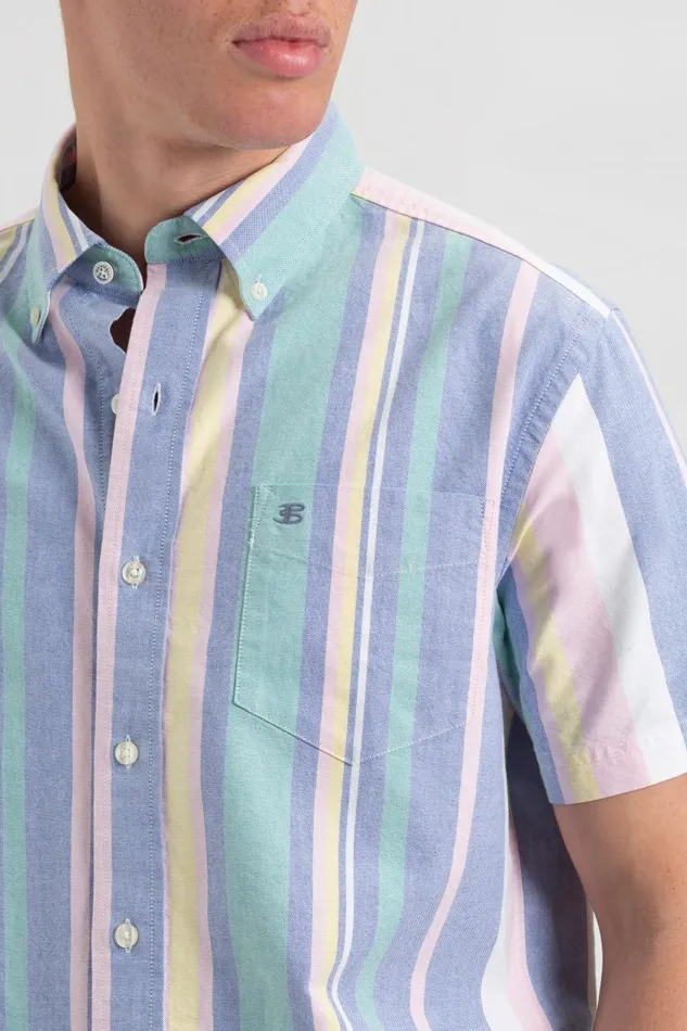 Men Ben Sherman Oxford Shirts Short Sleeve Brighton Oxford Organic Stripe Shirt