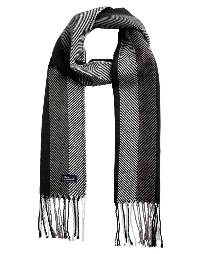 Men Ben Sherman Scarves and Cold Weather Herringbone Stripe Scarf 8211 True BlackOdyssey Grey Men Ben Sherman Scarves and Cold Weather Herringbone Stripe Scarf 8211 True BlackOdyssey Grey