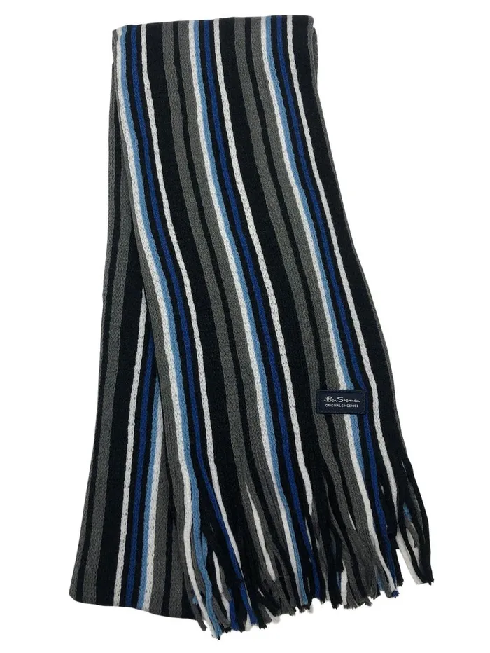 Men Ben Sherman Scarves and Cold Weather Rochelle Knit Scarf 8211 Navy BlazerOdyssey GreyTrue BlueBright White