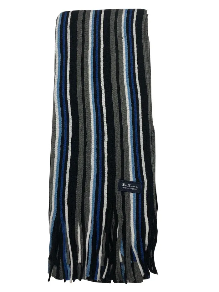 Men Ben Sherman Scarves and Cold Weather Rochelle Knit Scarf 8211 Navy BlazerOdyssey GreyTrue BlueBright White