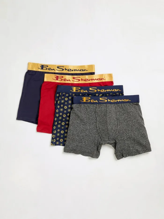 Men Ben Sherman Underwear 4Pack Microfiber Boxer Briefs 8211 NavyRedGrey