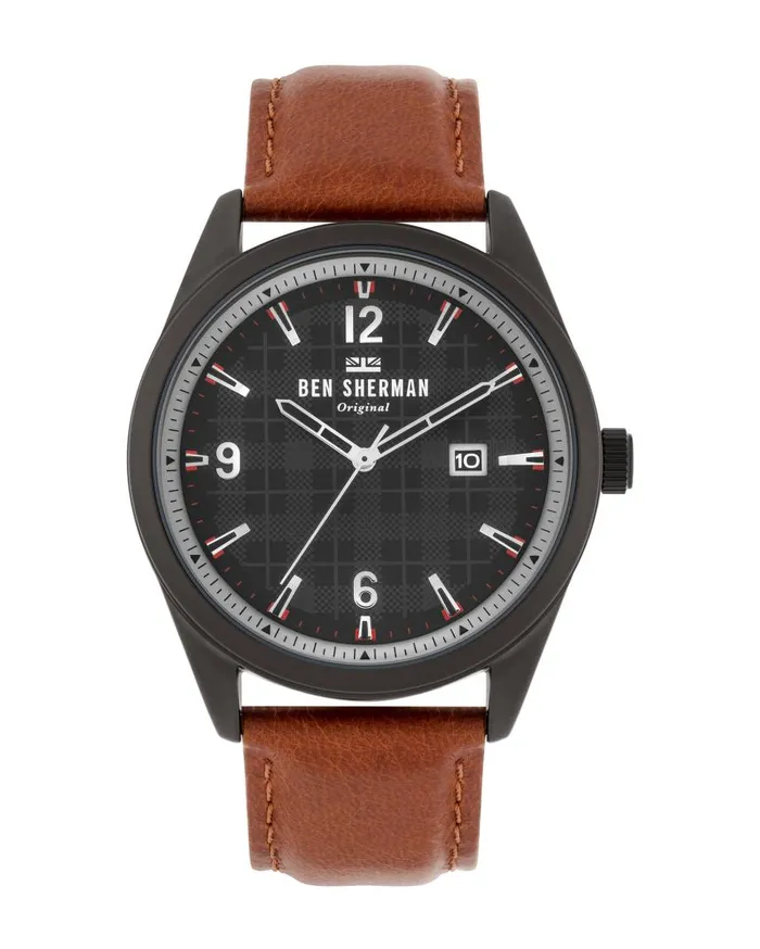 Men Ben Sherman Watches Carnaby Check Watch 8211 TanBlackBlack