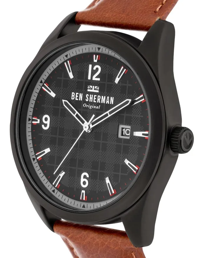 Men Ben Sherman Watches Carnaby Check Watch 8211 TanBlackBlack