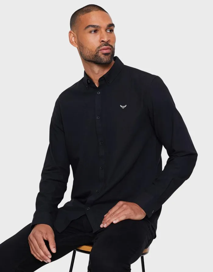 Men Black Cotton Long Sleeve Slim Fit Shirt Threadbare Shirts