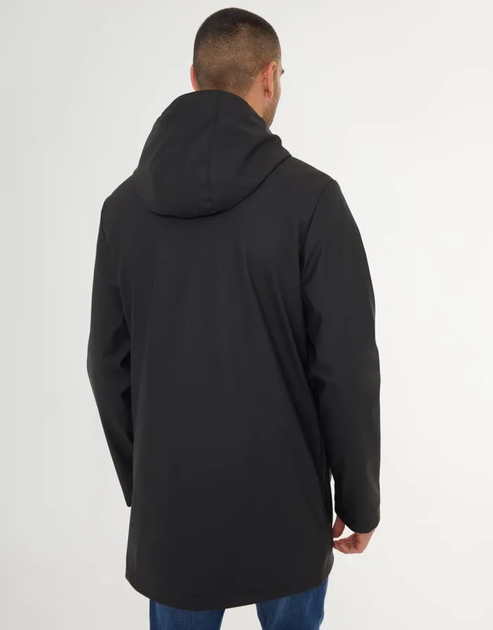 Men Black Microfleece Lined Longline Hooded Raincoat Threadbare Coats Men Black Microfleece Lined Longline Hooded Raincoat Threadbare Coats