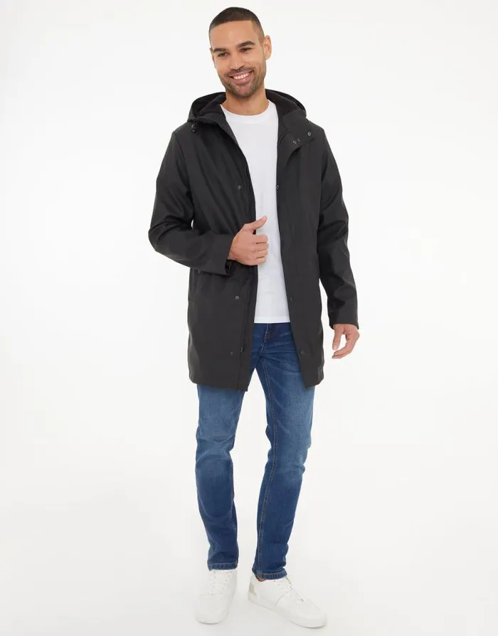 Men Black Microfleece Lined Longline Hooded Raincoat Threadbare Coats Men Black Microfleece Lined Longline Hooded Raincoat Threadbare Coats