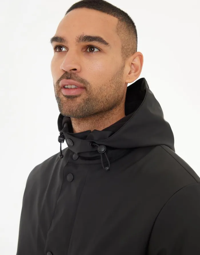 Men Black Microfleece Lined Longline Hooded Raincoat Threadbare Coats Men Black Microfleece Lined Longline Hooded Raincoat Threadbare Coats