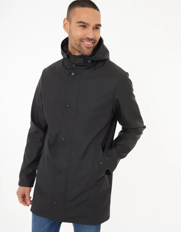 Men Black Microfleece Lined Longline Hooded Raincoat Threadbare Coats Men Black Microfleece Lined Longline Hooded Raincoat Threadbare Coats