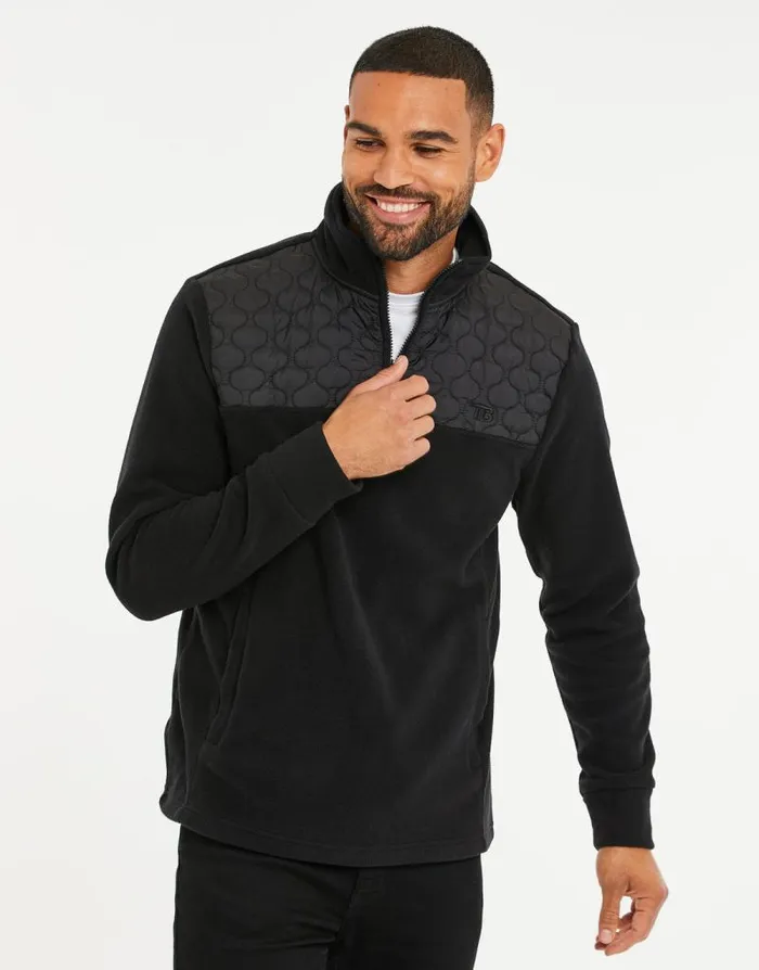 Men Black Onion Quilted Quarter Zip Fleece Threadbare Quarter Zips