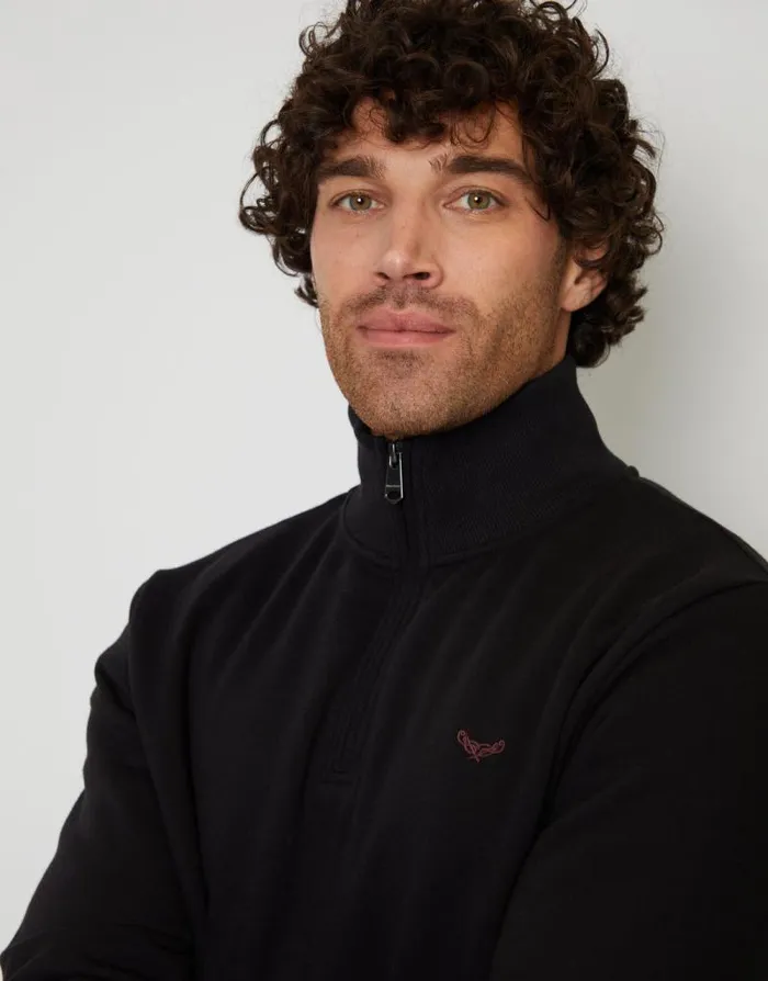 Men Black Quarter Zip Knitted Sweatshirt Threadbare Jumpers Men Black Quarter Zip Knitted Sweatshirt Threadbare Jumpers