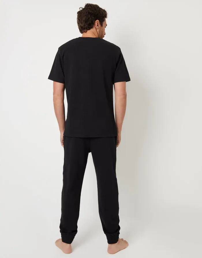 Men Black Textured Short Sleeve TShirt and Jogger Pyjamas 2Piece Set Threadbare Loungewear Sets Men Black Textured Short Sleeve TShirt and Jogger Pyjamas 2Piece Set Threadbare Loungewear Sets