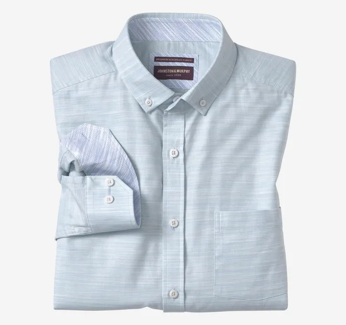 Men ButtonCollar Premium Cotton Shirt Mint Striated Oxford JohnstonandMurphy Shirts