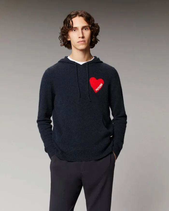 Men Cashmere Sweaters From Future Light Heart Hoodie Sweater Light Heather Gray